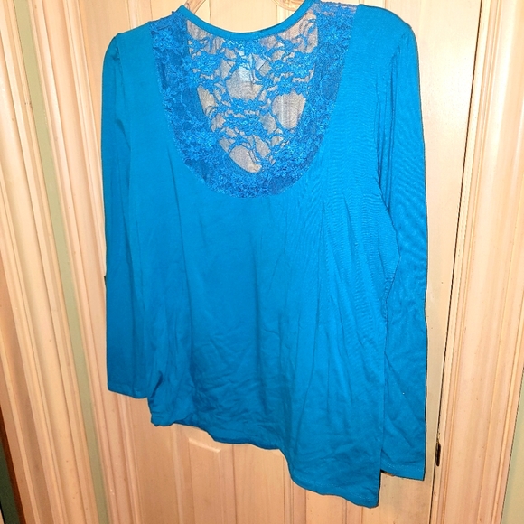 ambiance appearel Tops - NWT Ambiance plus sz 3X turquoise blue lace scoop neck shirt Y2K Romantic